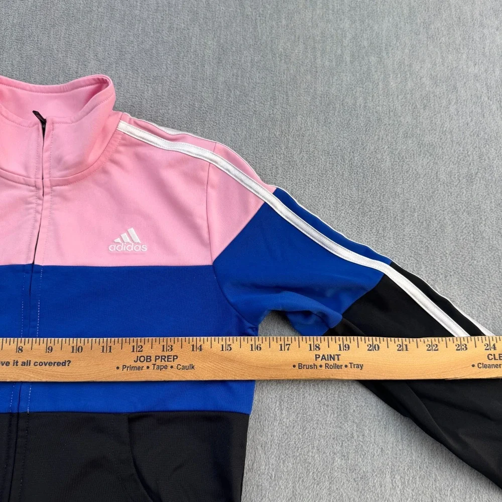 Adidas Track Jacket Girls Size Medium 10/12 Pink Striped Full Zip‎ Activewear